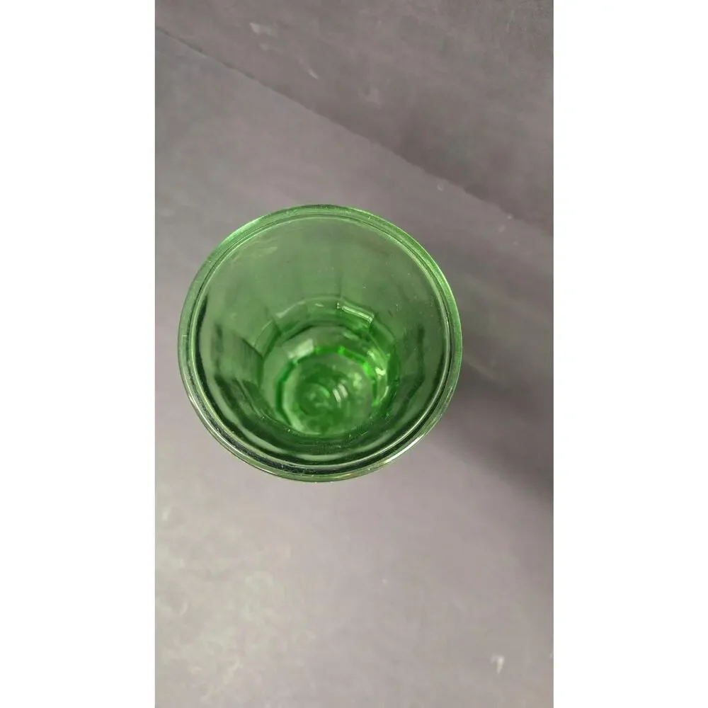 Green Glass Vase Paneled Design Flared Rim Contemporary Decorative Table Decor